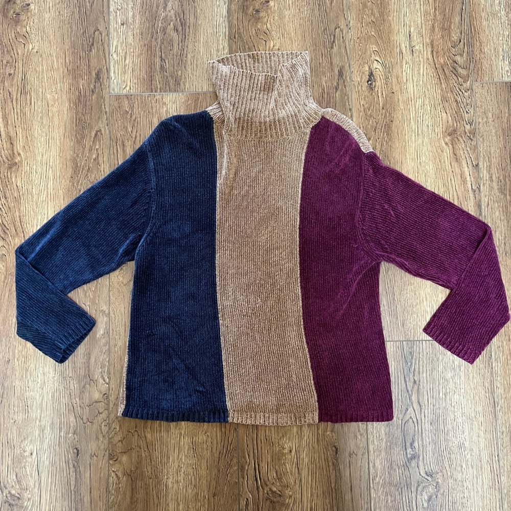 VTG 90s All Points Colorblock Turtleneck‎ Sweater Womens M Silk Blend Luxury